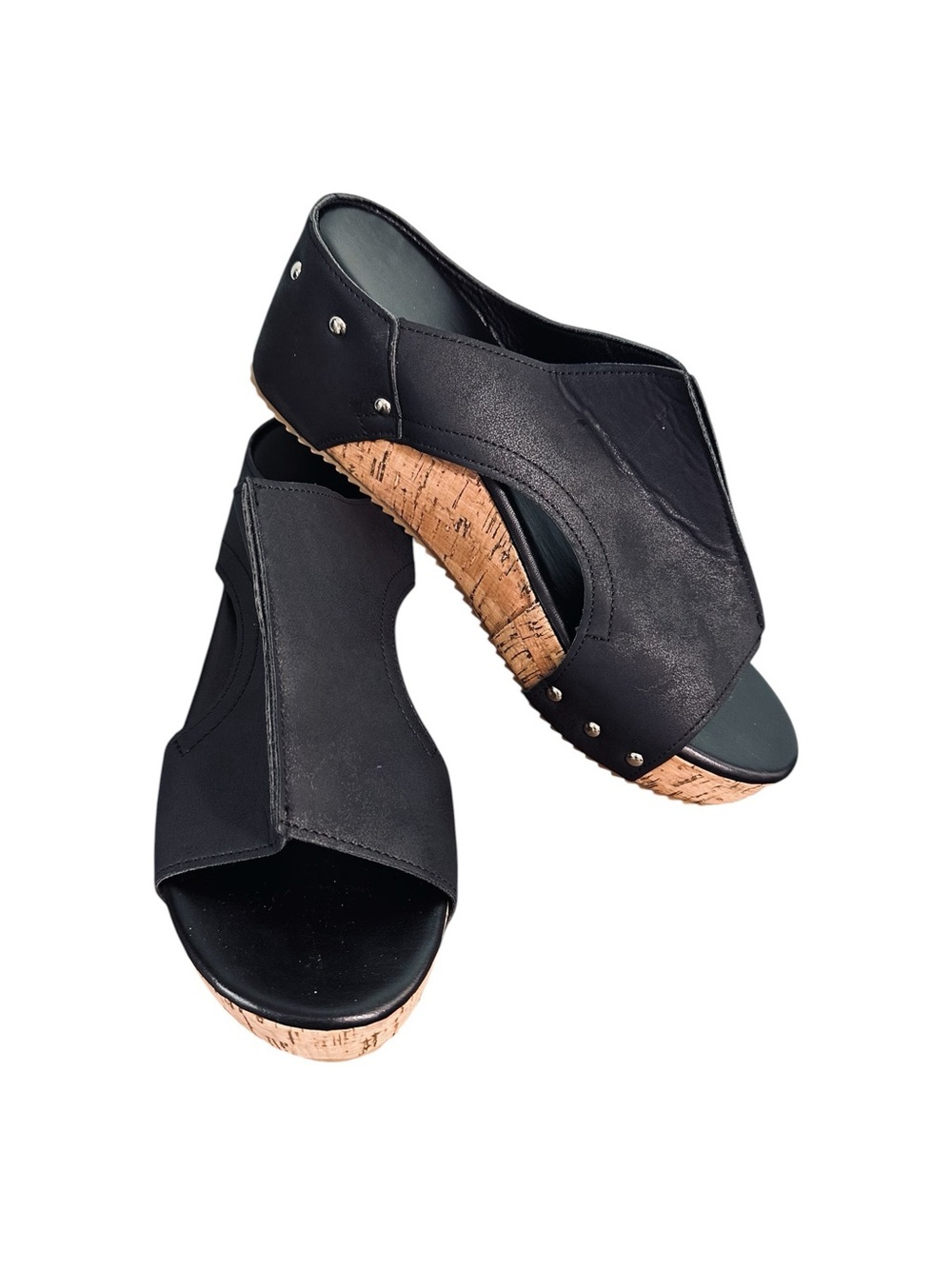 Black Cork Wedge Sandals - Women